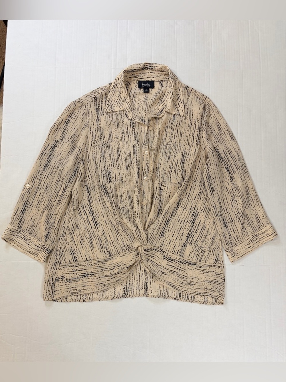 By&by Beige Tie-Front Button-Up Women's Top